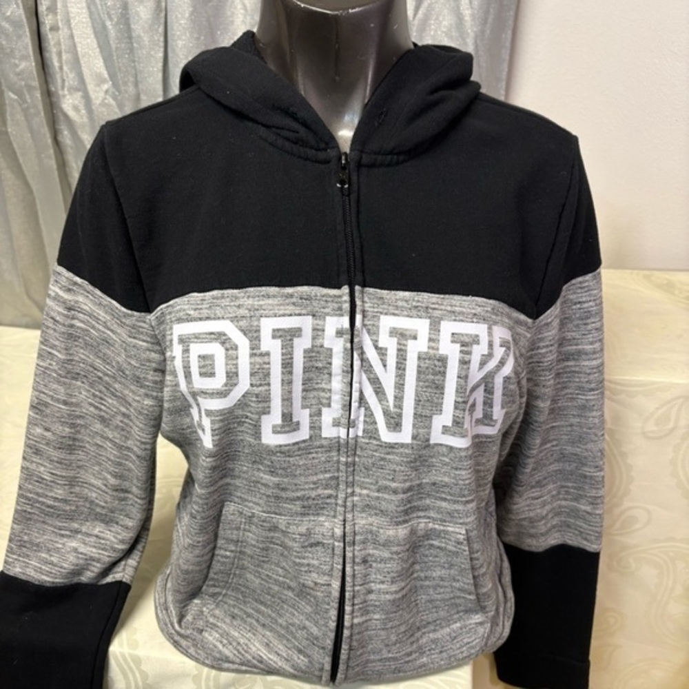 PINK Victoria's Secret Black and Gray full zip Hoodie